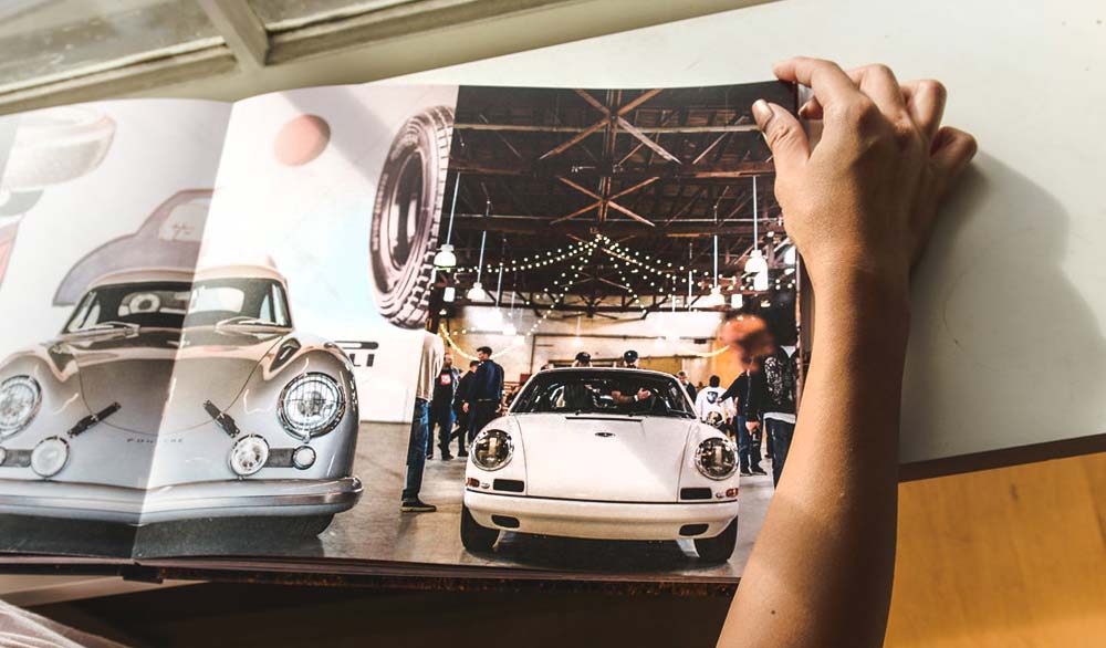 Inside of a Porsche coffee table book.