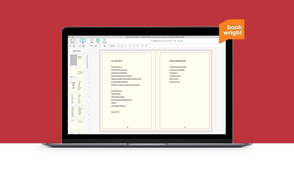 BookWright on desktop against red background