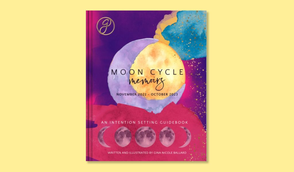 Moon Cycle Memoirs - Professional photo book cover design featuring bright and dreamy watercolor
